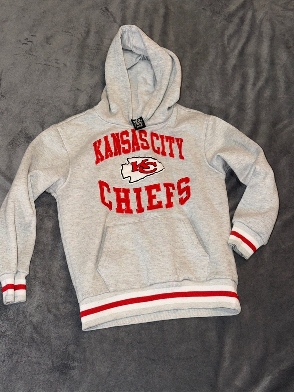 Kansas City Chiefs Kids Gray Hoodie Sweatshirt with Red Logo - NFL Team Apparel